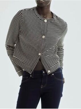 H&M black and white striped cotton blend cardigan - XL